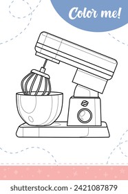 Coloring page for kids with food processor.
A printable worksheet, vector illustration.