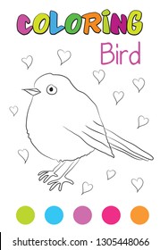 coloring page for kids heart sweet bird vector