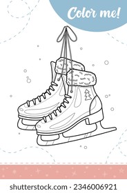 Coloring page for kids with ice skates.
A printable worksheet, vector illustration.