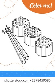 Coloring page for kids with japanese food.
A printable worksheet, vector illustration.