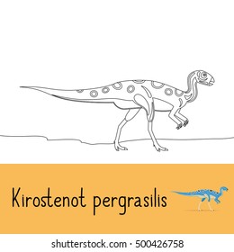 Coloring page for kids with Kirostenot pergrasilis dinosaur and colored preview. Vector illustration