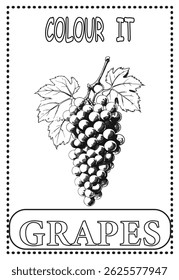 Dibujo para colorear para niños aprendiendo Uvas