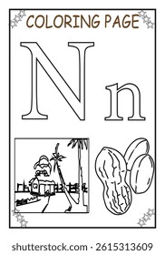 Coloring Page for Kids Learning Letter N