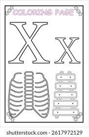 Coloring page for kids learning letter X
