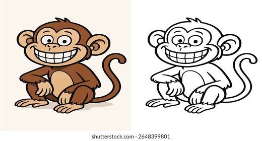 Coloring page for kids "Monkey with big smile" cartoon illustration
