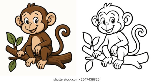 Coloring page for kids "Monkey sitting on branch" cartoon illustration