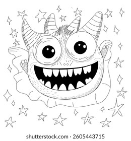 Coloring page for kids monster, coloring book cartoon style flat