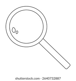 Coloring page for kids with outline drawing of magnifying glass. School science and discovery concept. Natural science lesson. For entertaining kids, back to school or education black and white design