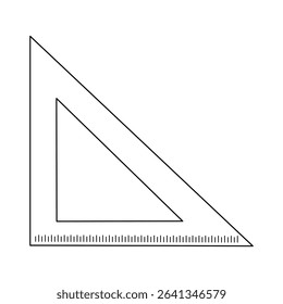 Coloring page for kids with outline vector drawing of triangle shaped corner ruler. Educational tool for measuring and drawing. For entertaining kids, back to school black and white printable design.