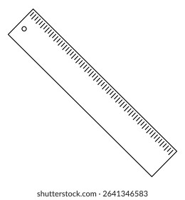 Coloring page for kids with outline vector drawing of ruler. Educational tool for measuring and drawing. For entertaining kids, back to school or education black and white printable design, DIY craft