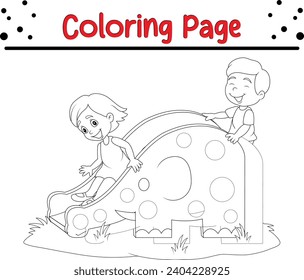 coloring page kids playing seesaw park