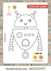 Coloring page for kids. Preschool printable game for Activity book Robots. Vector illustration.