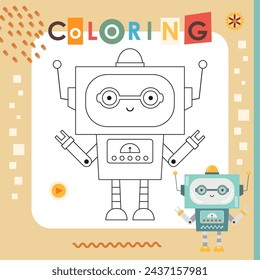 Coloring page for kids. Preschool printable game for Activity book Robots. Vector illustration. Square format