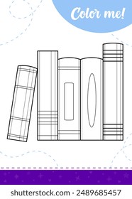 Coloring page for kids with stack of books. A printable worksheet, vector illustration.	