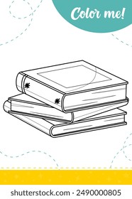 Coloring page for kids with stack of books. A printable worksheet, vector illustration.