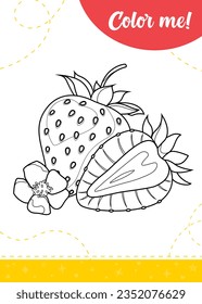 Coloring page for kids with strawberyy. 
A printable worksheet, vector illustration.
