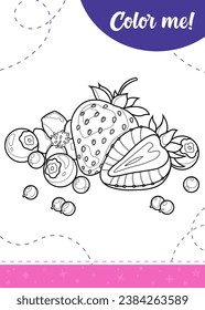 Coloring page for kids with summer berries.
A printable worksheet, vector illustration.