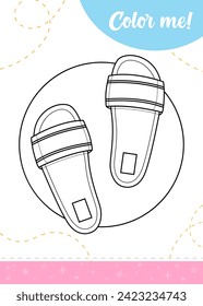 Coloring page for kids with summer feemale shoes.
A printable worksheet, vector illustration.
