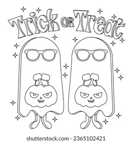 coloring page for kids trick or treat halloween ghost pumpkin poster background Greeting card. Flat design. Vector illustration