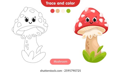 Coloring page for kids. Vector illustration of mushroom.