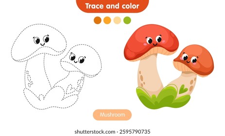 Coloring page for kids. Vector illustration of mushroom.
