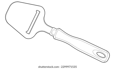 Coloring page. Kitchen knife with wooden handle. cheese slicer. Isolated on white	
