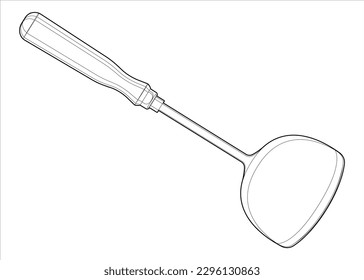 Coloring page. Kitchen tool isolated on white. Asian spatula	
