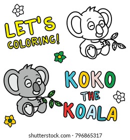 coloring page of a koala sitting and hand a leaf, kids activities brain games