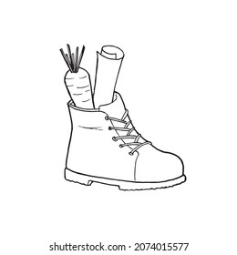 coloring page of lace boot with gifts carrots and letter dutch santa claus 