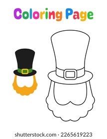 Coloring page with Leprechaun Hat with Beard for kids