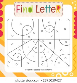 Coloring page for Letter Tracing Book. Color by letter U. Flash card for toddler and teacher. Vector printable page for Activity book