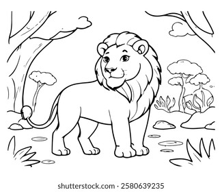 Coloring page of lion for kids coloring book