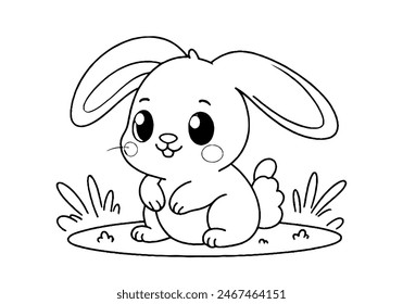 Coloring page of little baby rabbit for kids coloring book