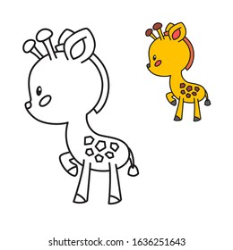 Coloring page for little children. Outlined illustration of a cute giraffe in cartoon style. Vector 8 EPS.