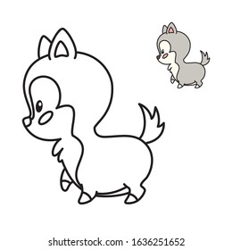 Coloring page for little children. Outlined illustration of a wolf in cartoon style. Vector 8 EPS.