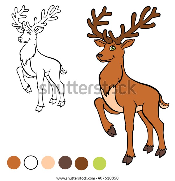 Coloring Page Little Cute Deer Stands Stock Vector (Royalty Free) 407610850