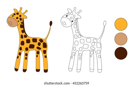 Coloring Page Little Cute Giraffe Isolated On White Background For Kid Colouring Book. Vector Illustration.