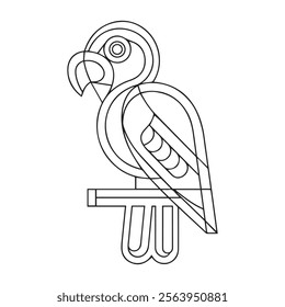 Coloring page little cute parrot sits on a branch. Vector illustration.
