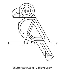 Coloring page little cute parrot sits on a branch. Vector illustration.
