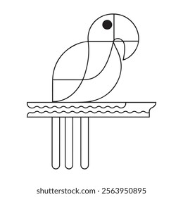 Coloring page little cute parrot sits on a branch. Vector illustration.
