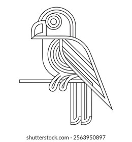 Coloring page little cute parrot sits on a branch. Vector illustration.
