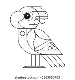 Coloring page little cute parrot sits on a branch. Vector illustration.
