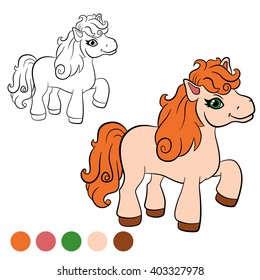 Coloring page. Little cute pony smiles.