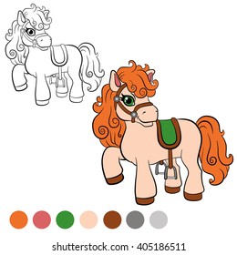 Coloring page. Little cute pony smiles.