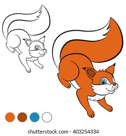 Coloring page. Little cute squirrel smiles.
