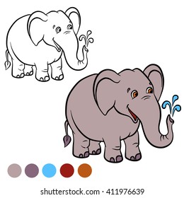 Coloring page. Little cute stands and smiles.