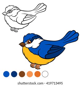 Coloring page. Little cute titmouse smiles.