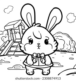 coloring page for little kids vector rabbit in ground.