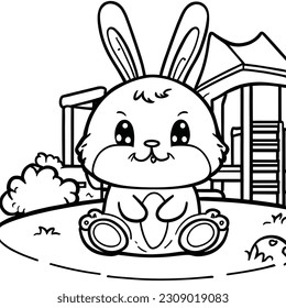 coloring page for little kids vector rabbit In play Ground
