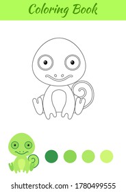 Coloring page little sitting baby chameleon. Coloring book for kids. Educational activity for preschool years kids and toddlers with cute animal. Flat cartoon colorful vector stock illustration.
